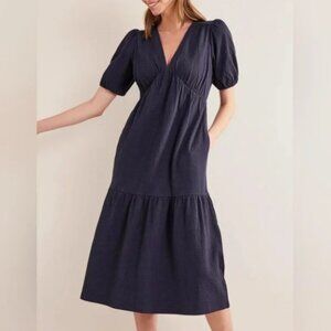 Boden Jersey Seersucker Midi Dress in Navy, Size 8R